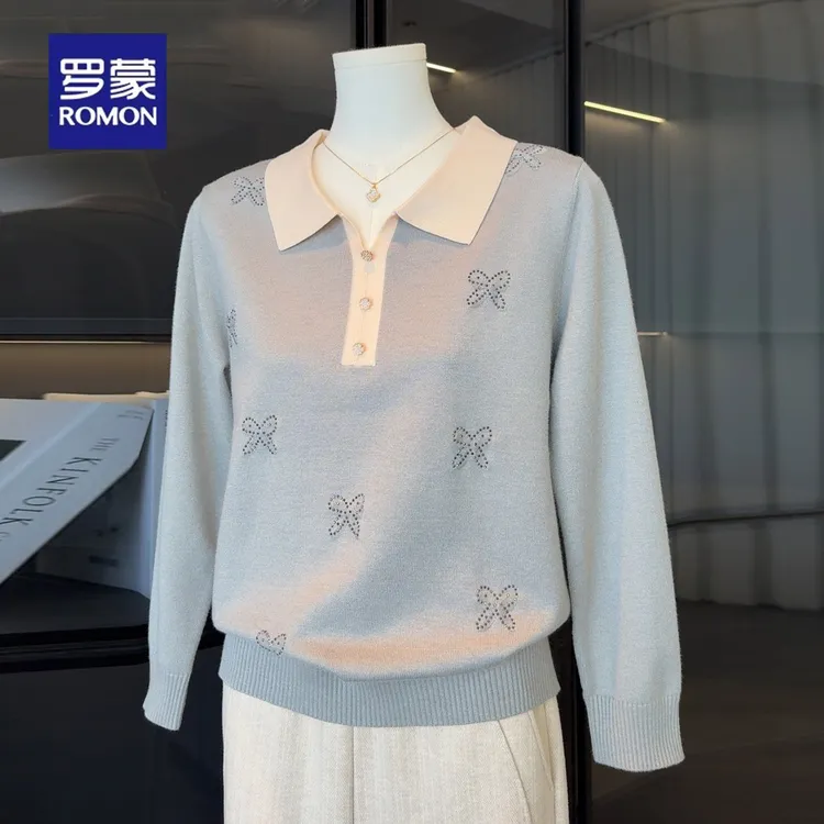 罗蒙2025新款中年妈妈秋装薄款毛衣中老年秋冬针织上衣休闲打底衫