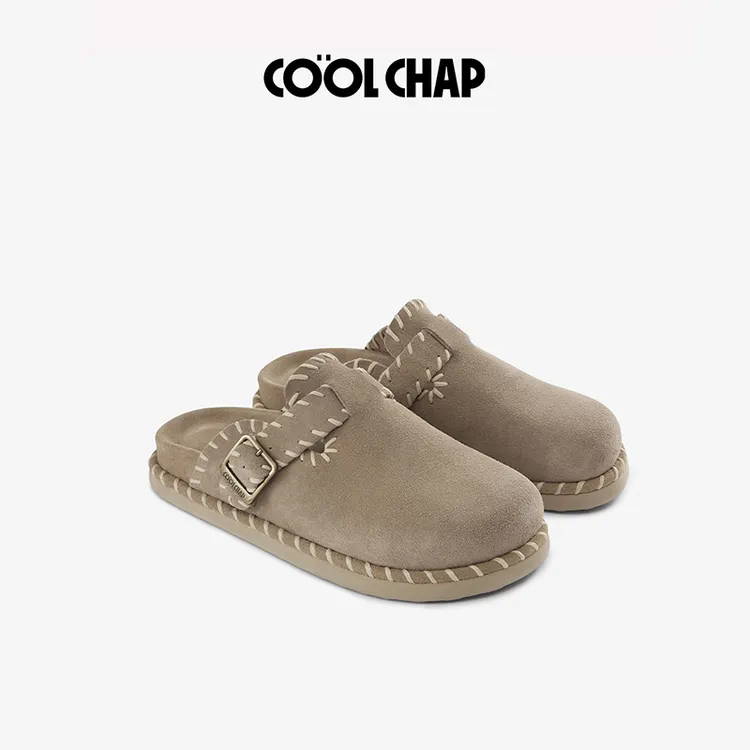 COOLCHAP【敖瑞鹏同款】进口牛反绒勃肯鞋男女款手工厚底包头拖鞋商品图