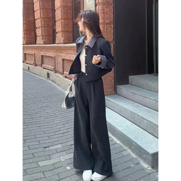 秋季套装2025超火轻奢高级感时尚气质阔腿长裤西服套装AM25935