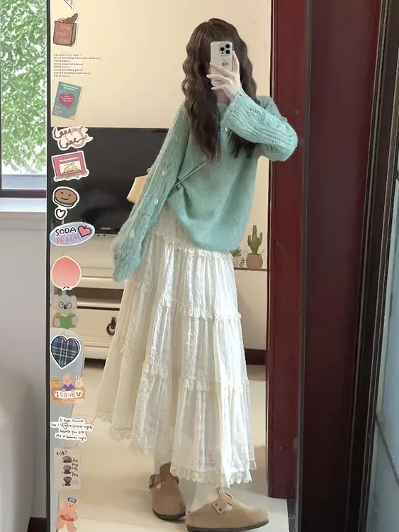 秋季韩系穿搭一整套女网红炸街毛衣中长款法式裙子气质两件套8103