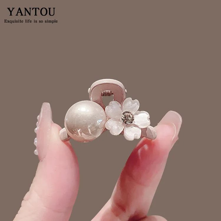 迷你小抓夹甜美粉色珍珠花朵新款前额侧边碎发夹子小号顶夹对夹女