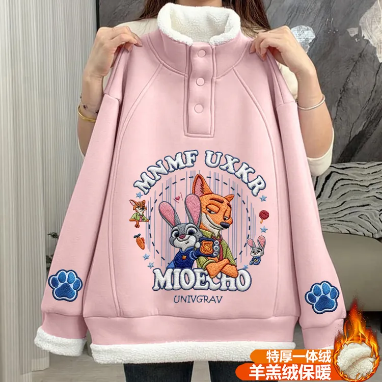 儿童2025新款特厚羊羔绒休闲印花冬季洋气百搭保暖立领年服卫衣