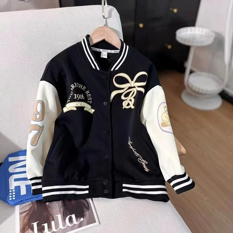 女童春季新款时尚个性印花棒球服儿童女孩洋气运动风外套春秋装