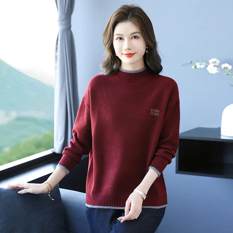 正品女装大码半高领毛衣秋冬新款洋气百搭遮肚显瘦打底针织衫