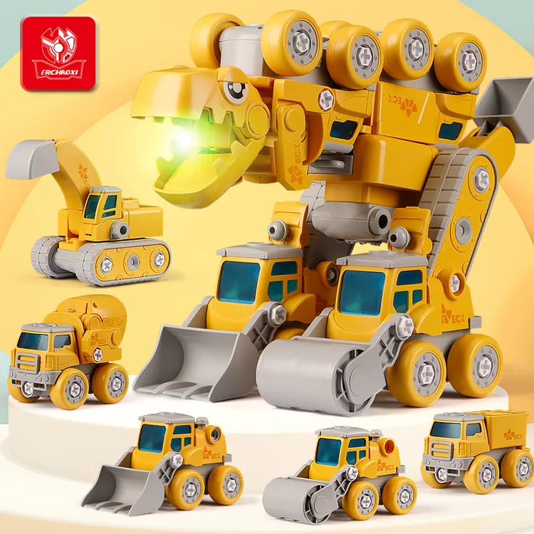 儿超喜城市暴龙五合一声光变形拼装益智工程车儿童生日玩具礼物商品图
