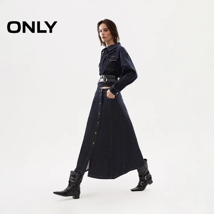 ONLY2025秋季新款撞色明线A字高腰原色牛仔裙半身裙女|125337009