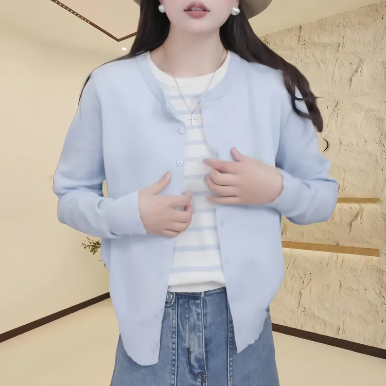 2025春夏新款气质时尚休闲条纹上衣撞色假两件针织衫百搭显瘦上衣