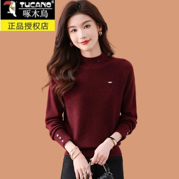 啄木鸟小个子打底羊毛衫女秋冬洋气爆款配裙子安可拉红短款毛衣20