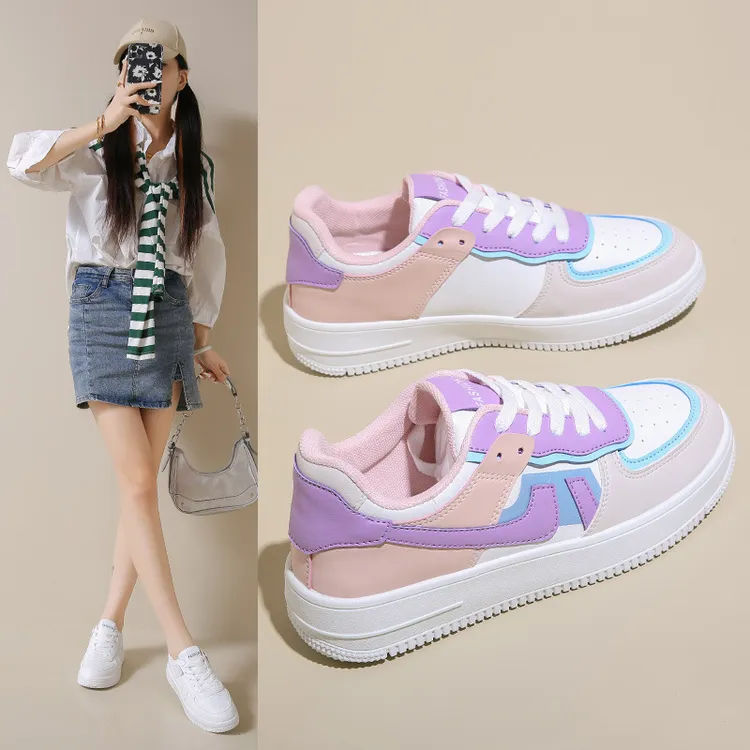 春秋新款拼色小白鞋学生厚底板鞋韩版百搭网红日系休闲鞋女CF001