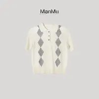 满目ManMu 【张琪专属】老钱风秋季羊毛混纺时尚通勤休闲T恤350162