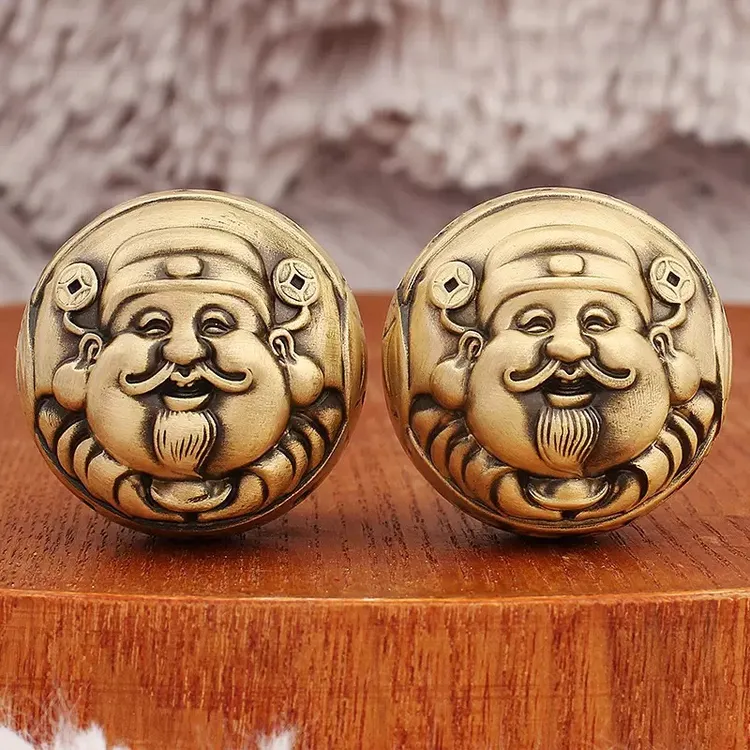 铜帮主黄铜实心财神爷手球核桃弥勒小地主创意解压手球保健球铜球