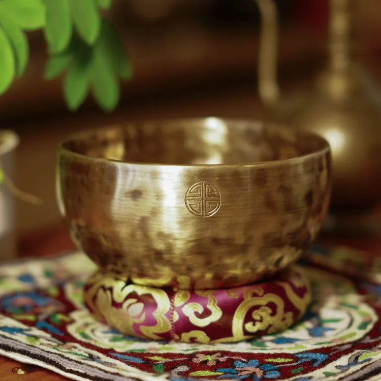 尼泊尔直邮 颂钵满月静心钵瑜伽冥想音疗青铜摆件纯手工