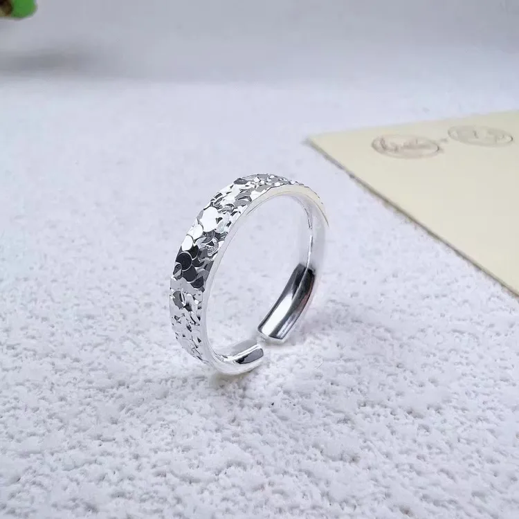 925银戒指 碎冰冰戒指 满天星戒指可调节女款戒指CNC鱼鳞肌理指环