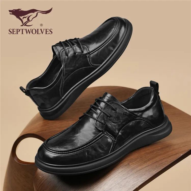 七匹狼男鞋2025秋季新款英伦风百搭头层牛皮鞋软底舒适商务休闲鞋