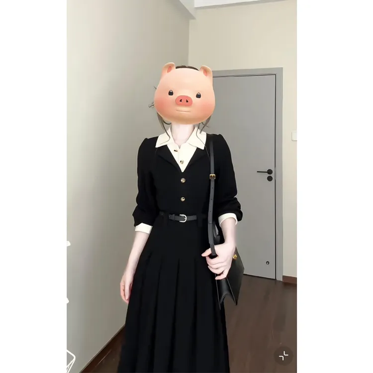 大码【巴塞旧事】法式小香风黑色连衣裙春秋高级感教资面试洋气裙子