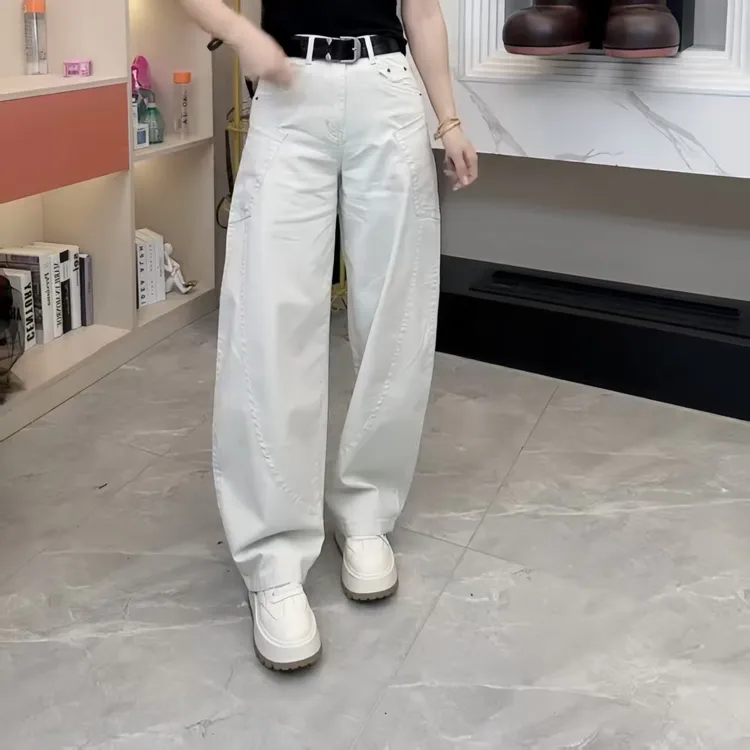 秋季新款女牛仔长裤阔腿裤百搭弯刀裤显瘦遮肉高腰水洗垂感工装裤