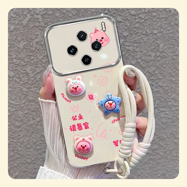 适用【vivox100/pro】大视窗手机壳露比公主请暴富女款可爱硅胶防摔