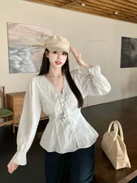 2025秋季新款大码女装胖MM法式蕾丝拼接长袖衬衫女显瘦上衣8287