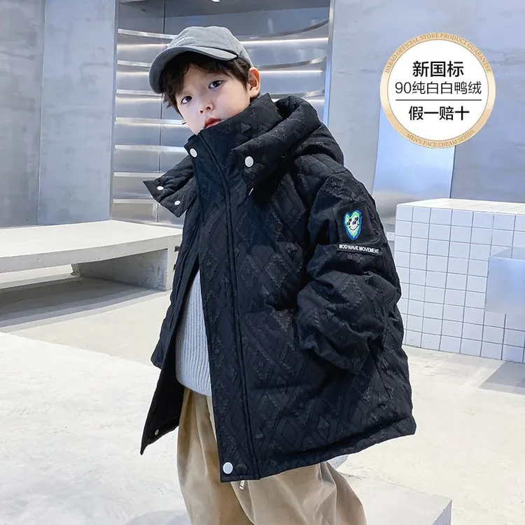 巴拉开门（商场同款）潮牌儿童黑色连帽羽绒服冬季新款男童加厚冬