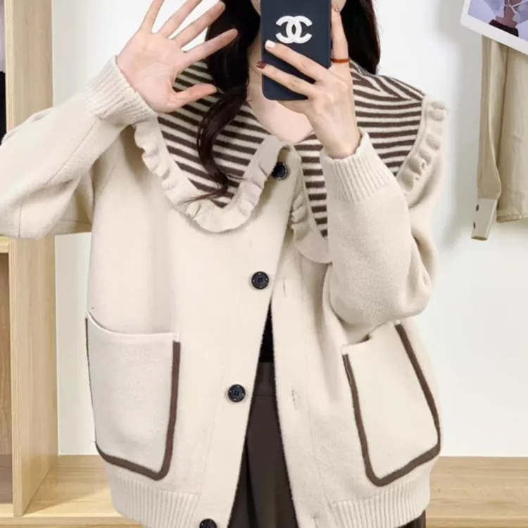 娃娃领毛呢外套女2025秋冬新款爆款加厚呢子开衫短款洋气百搭上衣