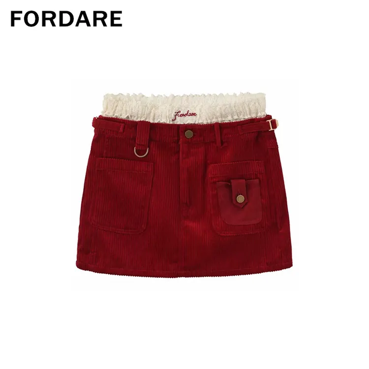 FORDARE福蝶 计师品牌女装 25秋 灯芯绒红色半身裙 ganjue买手店