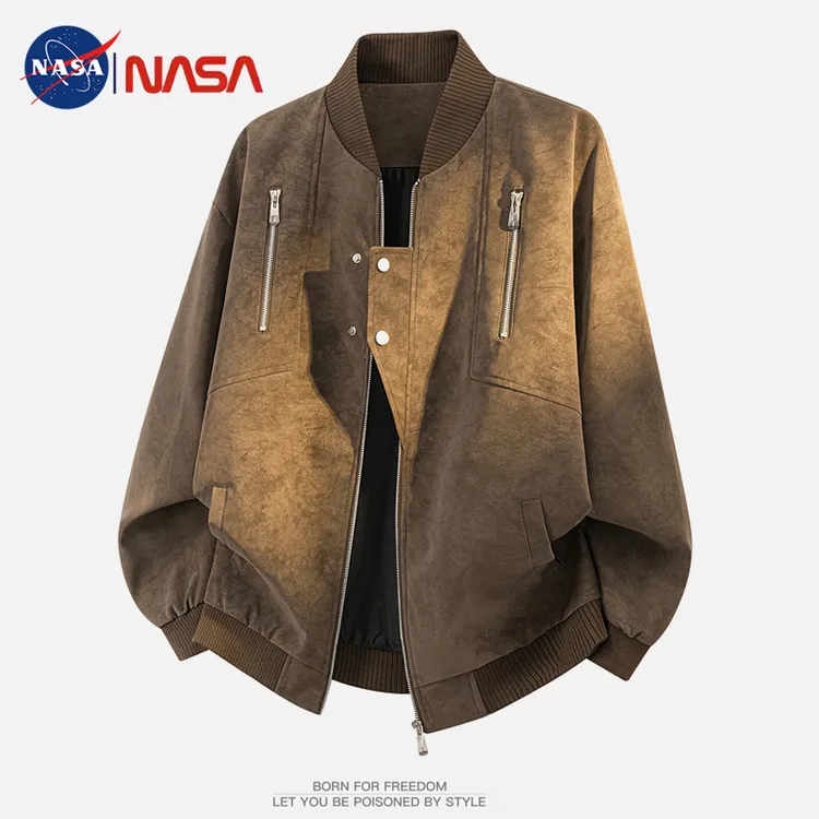 NASA联名春秋季新款美式机车皮夹克男款潮流宽松大码休闲皮衣外套