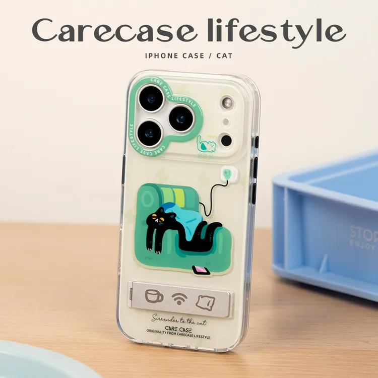 CARECASE 绿色沙发猫咪支架手机壳 适用iPhoneAir 17 16 15ProMax