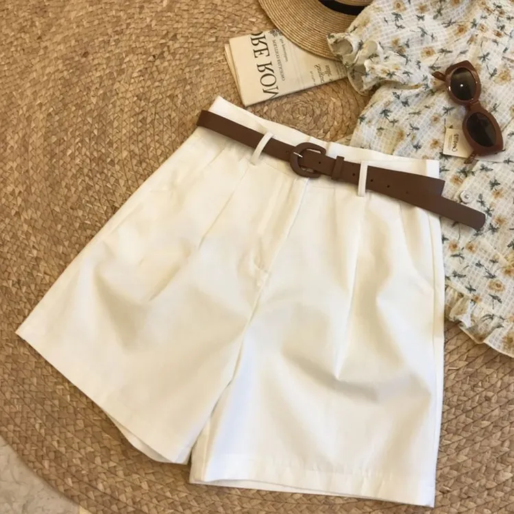 拉夏贝尔白色高腰西装短裤女款爆款2025新款正品时尚小个子a字裤
