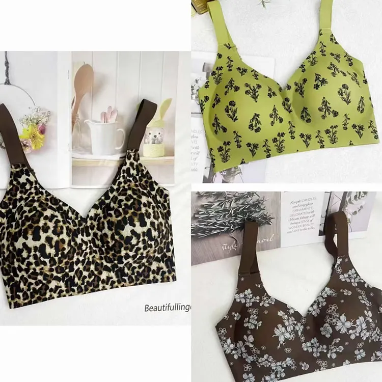 大胸款印花拼接无痕聚拢收副乳内衣2025大码女装防下垂可调节内衣