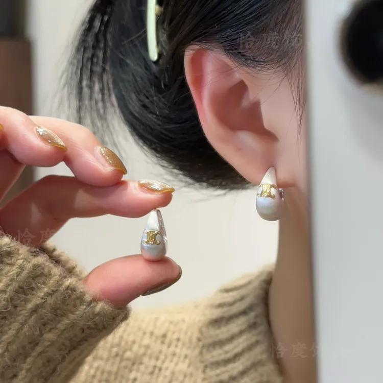 【恰度】小香风银色水滴磨砂拉丝耳扣