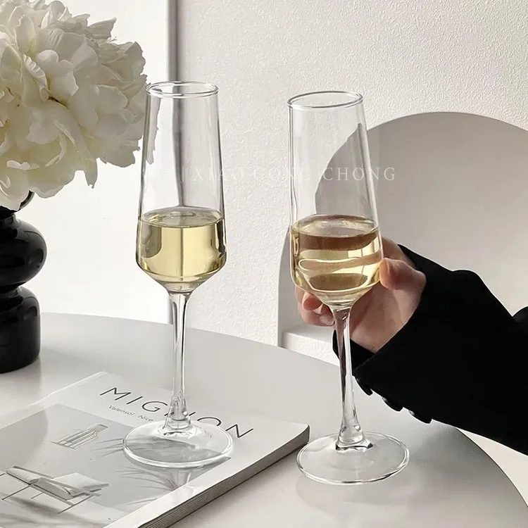 高颜值香槟杯法式水晶高脚玻璃酒杯家用轻奢高档红酒杯起泡酒杯yj