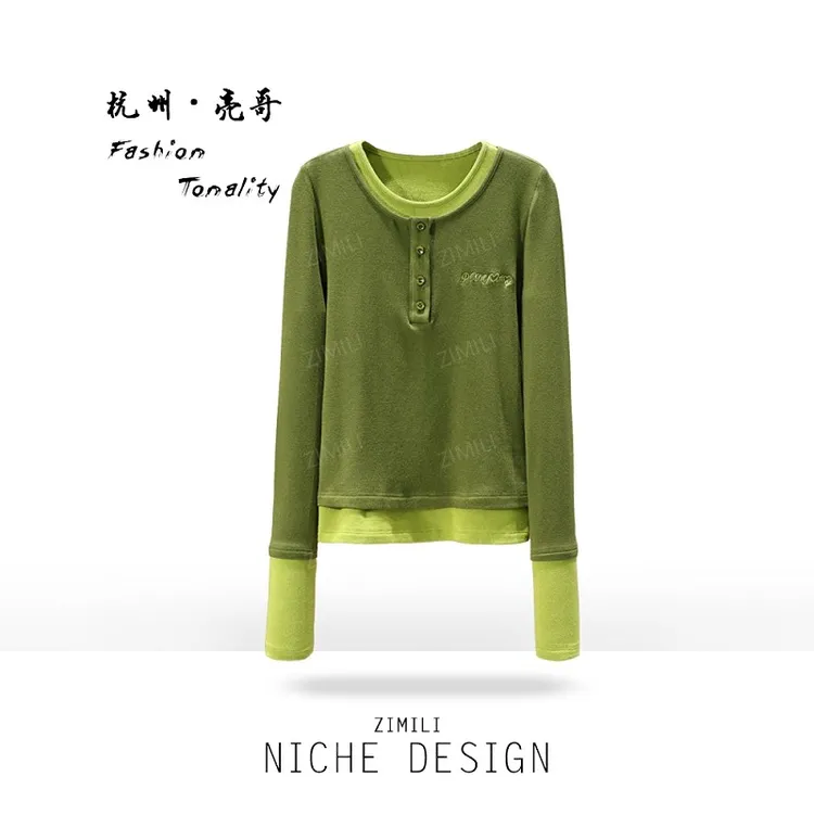 【亮哥欧货女装】冬季加厚羊毛《假两件》高弹显瘦打底上衣26033-A2