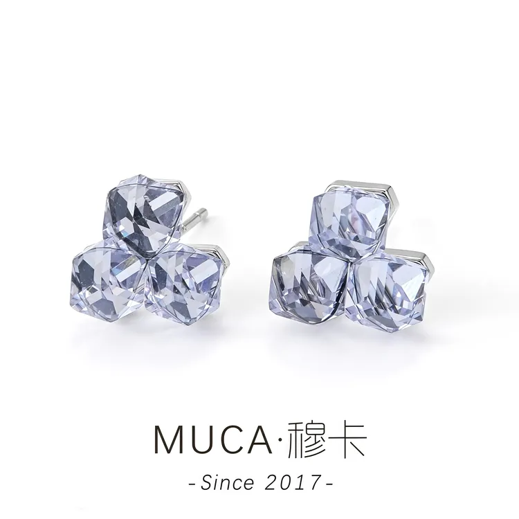 铜合金合成锆石耳饰 【紫冰晶】法式ins清新甜美耳钉A1158