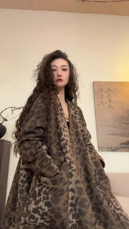 museguhui/木色古汇2368#秋冬自制加棉毛呢时尚豹纹外套