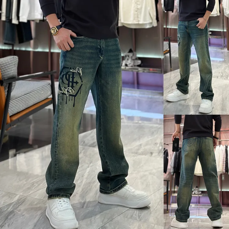 【发现者IV】2025新款高工艺男士刺绣宽松蓝色直筒牛仔裤AP~9819