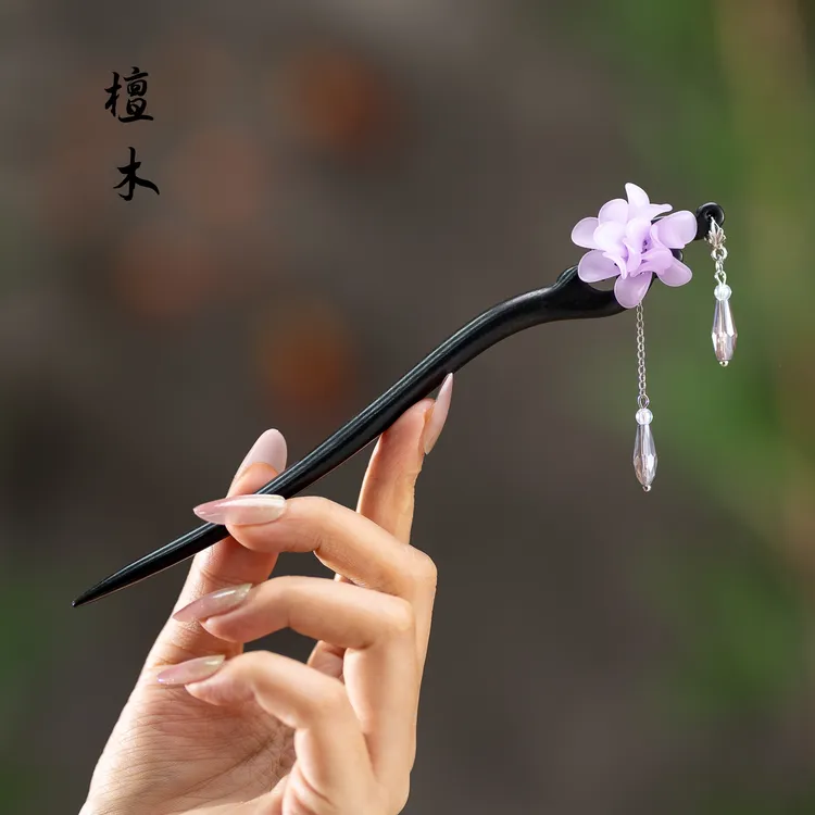 手工黑檀木盘发簪子国风古风日常头饰发饰发簪檀木发簪复古简约