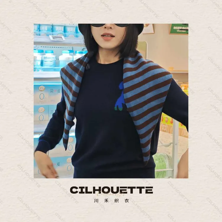 川禾织衣 秋冬纯羊毛三角巾时尚洋气针织气质百搭保暖条纹撞色