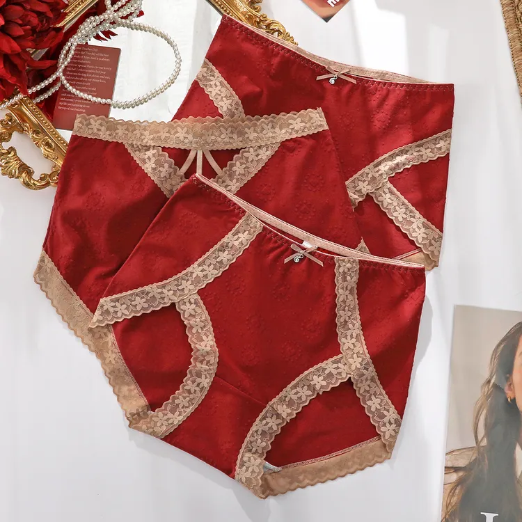 红色内裤女棉裆2025新款中高腰大码胖mm收腹包臀秋冬本命年短裤