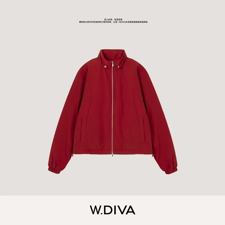 W.Diva【玫瑰之翼】复古休闲抽绳立领弹力收束夹克羽绒服54C013041