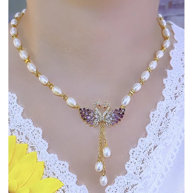 铜合金仿珍珠项链 轻奢小众气质时尚百搭天鹅珠珠项链