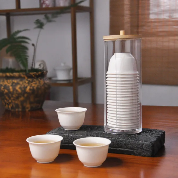 一次性功夫茶杯杯架加厚耐高温隔热不烫手带杯架小号中式品茗杯