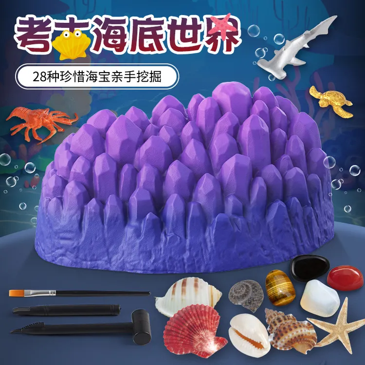 儿童化石考古挖掘海洋生物寻宝珊瑚贝壳宝藏女孩寻宝盲盒矿石玩具