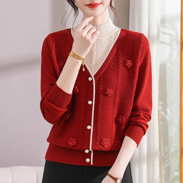 妈妈装毛衣女套头2025秋冬款加厚秋冬季上衣中老年女士保暖打底衫