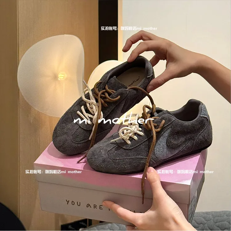 mi mother“暗黑水冰月”头层牛皮 真皮 双蝴蝶结平底德训鞋 暴走