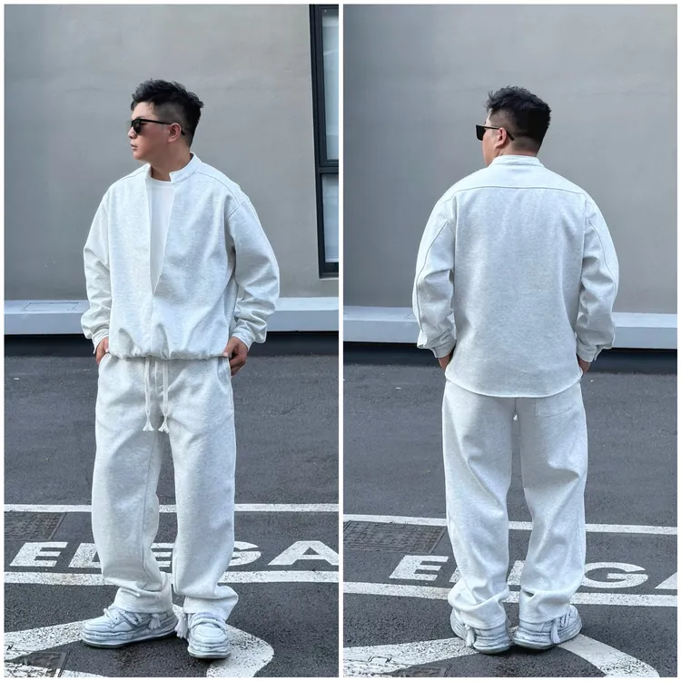 休闲运动套装宽松卫衣套装秋季假两件立领设计感时尚情侣款套装