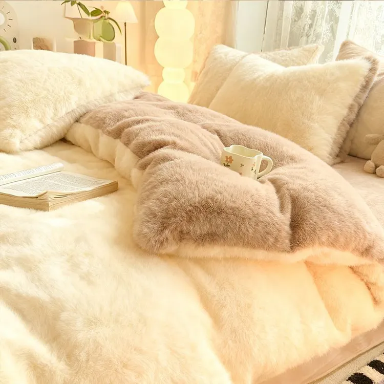 特厚牛奶绒四件套装冬季保暖法兰绒加绒双面三件套被套母婴级