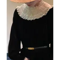 鹿和琪 法式复古丝绒黑色衬衫女长袖拼接木耳边蕾丝上衣67391