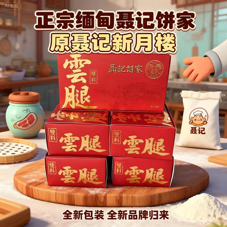 正品云南缅甸聂记饼家原聂记新月楼云腿月饼中秋礼盒装