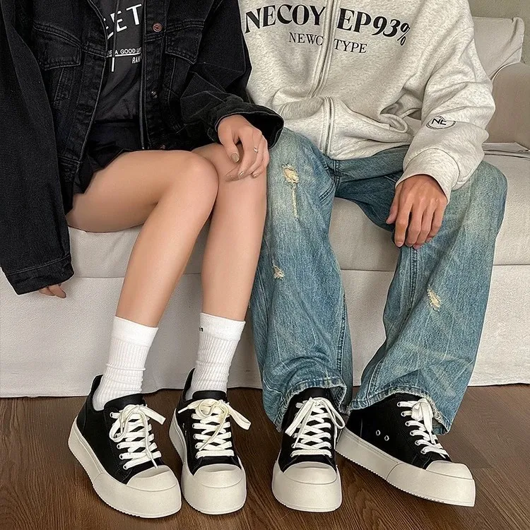 休闲板鞋男女同款黑色厚底透气明星同款通勤大头鞋潮牌低帮鞋