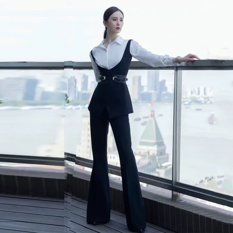 刘诗诗同款套装女2025春秋新款名媛气质高级感长袖衬衫马甲三件套